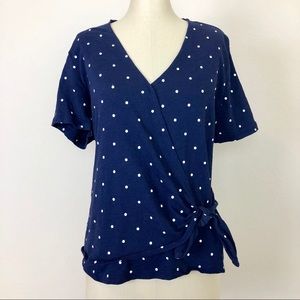 Old Navy Blue Polka Dot Faux Wrap Sweater
